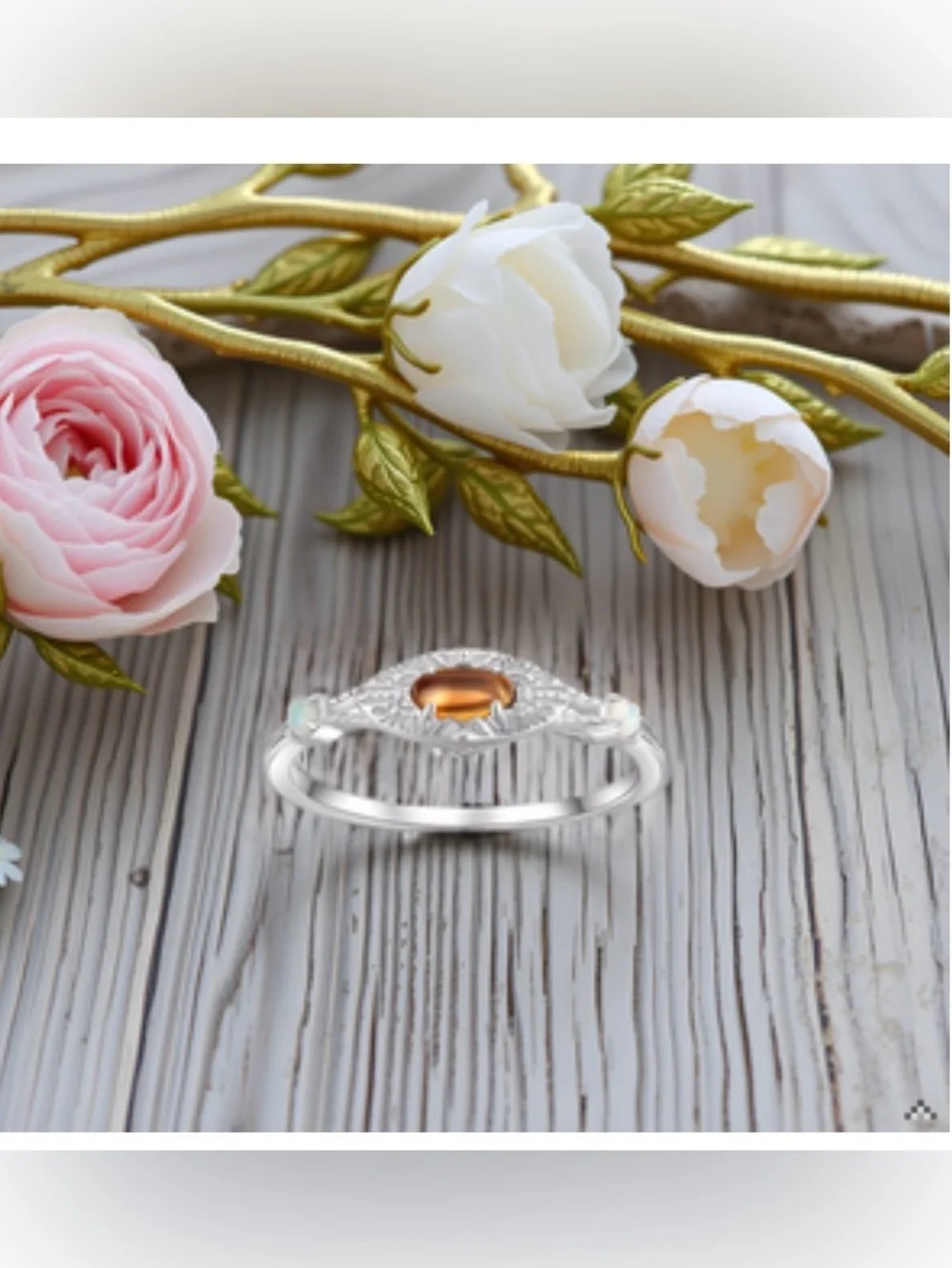 YESLADY Dainty Promise Ring Silver Cirtine Crystal Opal Stackable Ring sz8 NIB